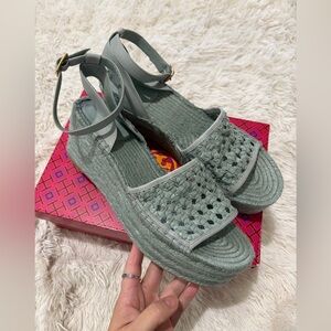 TORY BURCH Woven Goat Leather Flatform Espadrille Sandal - Size 11 - NIB